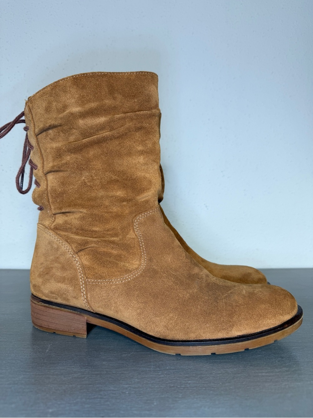 Sofft Brown Suede Mid-Calf Lace Up Zip Combat Boot Round Toe Women Size 10